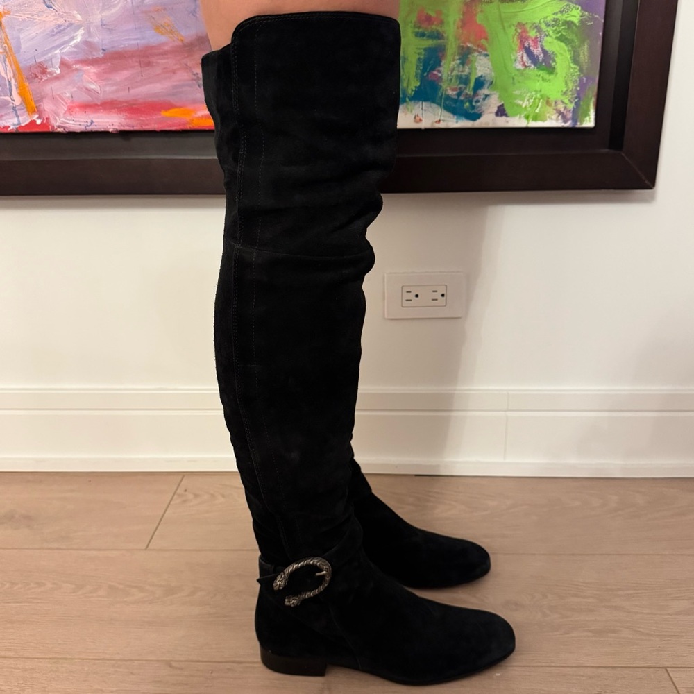 Gucci black suede over-the-knee boots